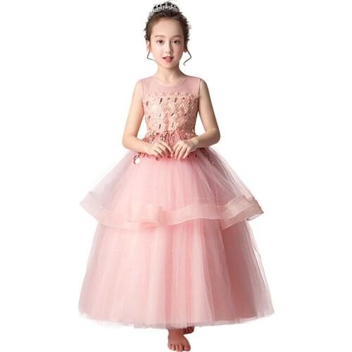 Flowergirl wedding party Bridesmaid child long Sequined dress girl Princess Birthday Party ball communion formal dress vestido