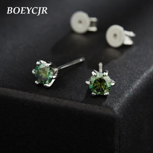 BOEYCJR 925 Silver 0.5/1ct blue color Moissanite VVS1 Fine Jewelry Diamond Stud Earring With national certificate for Women Gift