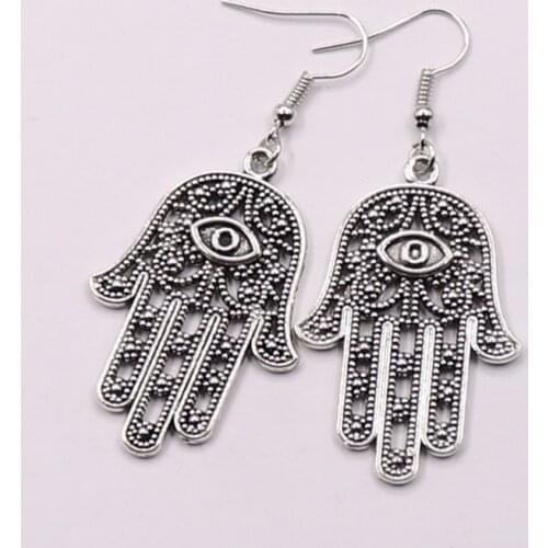 Hot Fashion Ancient Silver Pierced Fatima hamsa Hand Hook Earrings Dangle Drop Brincos For Women Fine Jewelry Bohemian Jewelry