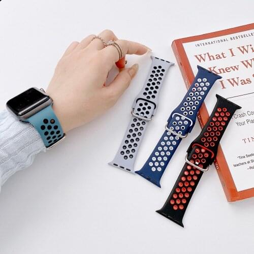 Silicone Watch Strap for Apple Watch Band 38mm 42mm 40mm 44mm Breathable Sport Watchband for Apple Watch Series se iWatch 6 5 4