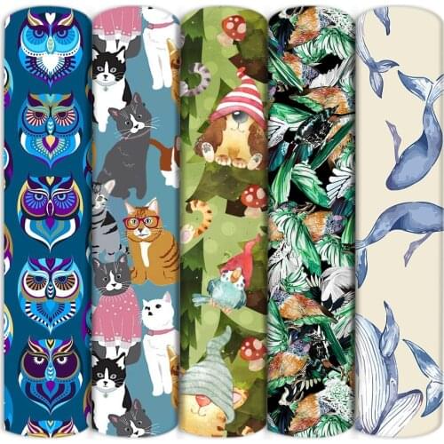 Owl Dog Birds Whale Polyester Cotton/4 way Stretch Fabric Patchwork Sewing Kid Home Textile Cloth Quilting Dress Curtains,c16909