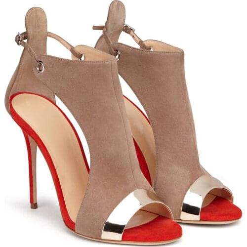 Big size 34-46 Two Pieces Gold Leather Patched Instep Covered Cut out Sandals Women Open toe Thin High Heels Summer Dress Shoes