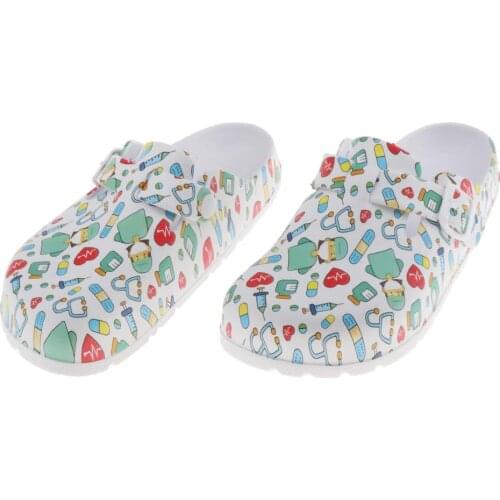 Women Printed Work Shoes for Nursing Chef Kitchen Restaurant Summer Casual Slip Resistant Clogs Flat Shoes