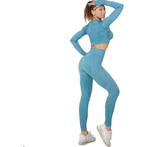 Women Female Yoga Long-sleeved Suit Large Size Breathable Elastic Quick-drying Sports Suit Active Wear Leggings Workout Pants