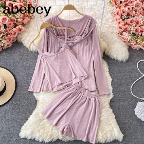 2021 New Autumn Fashion hooded collar Long Sleeve Coats Top + high waist lace up casual wide leg Shorts Cami Vest 3-piece set