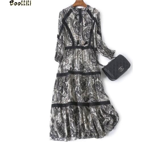 Boollili Real Silk Spring Dress 2020 Vintage Elegant Maxi Dress Women Clothes Ladies Dresses High Quality Women Dress Vestido