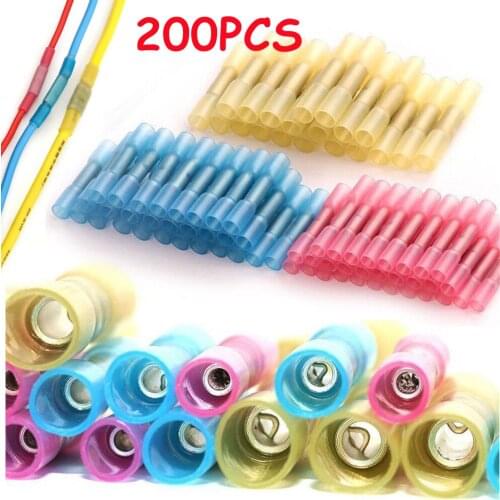 200/100pcs AWG 22-10 Waterproof Heat Shrink Butt Connector Insulated Electrical Wire Cable Splice Crimp Terminals Connectors Kit