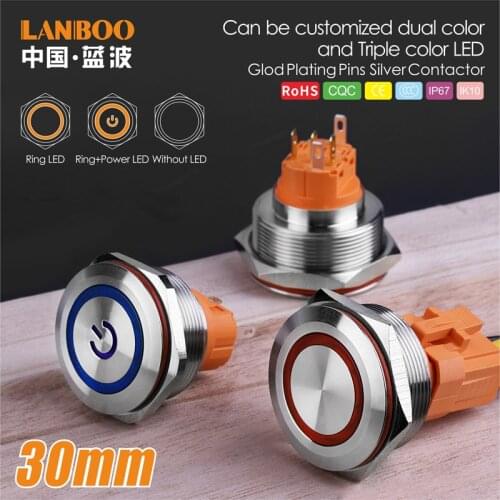 30mm single double pole DPDT pushbutton switch door diagram with light 12V24V220V