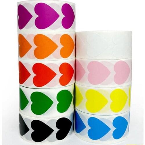 500pcs/Roll Heart Shape Washi Masking Tape Colorful Written Paper Stickers Label Decoration Envelope Gift Baking Package Seal