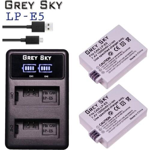 LP-E5 LPE5 LP E5 Camera Battery + LCD Dual USB Charger for Canon EOS 1000D 500D 450D Kiss X3 X2 F EOS Rebel XS XSi Rebel T1i