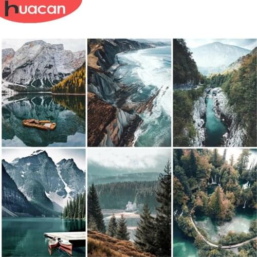 HUACAN Diamond Painting Nutural Landscape Diamond Embroidery Mosaic Mountain Cross Stitch Wall Art Handmade Gift