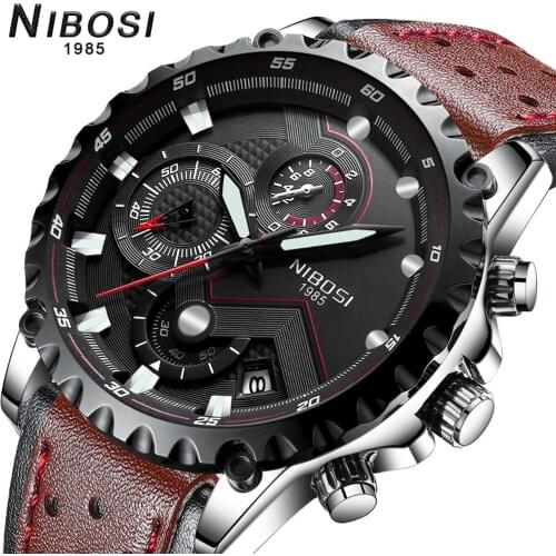 NIBOSI Mens Watches Quartz Clock 2020 New Fashion Causal Leather watch men Sport wristwatch Chronograph Waterproof wrist watch