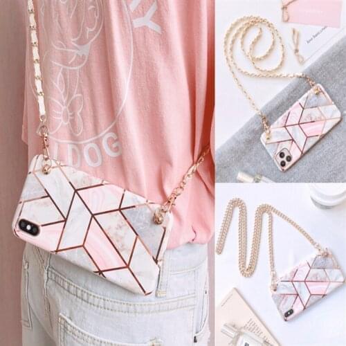 Crossbody chain phone case For Huawei Mate 20 30 Simple Plating Rhombus Crossbody Rope cover For Huawei P20 P30 P40 pro Lite