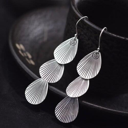 ChiangMain Thai Silver Ethnic 925 Sterling Silver Drop Earrings For Women Girl Indonesian Ethnic Style Earrings Fine Jewelry