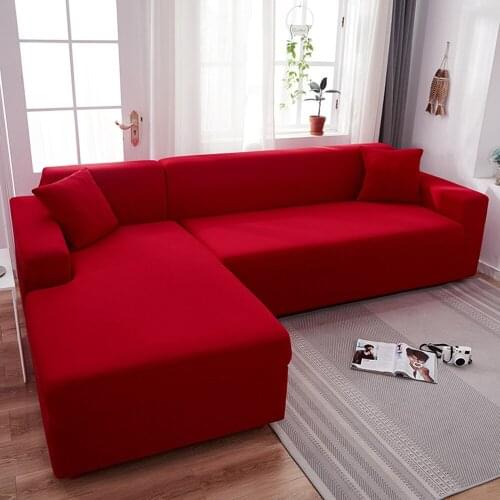 Elastic Corner Sectional Sofa Cover for Living Room Single 2 3 4 Place Red Solid Color L Shape Protection Chaise Longue Covers