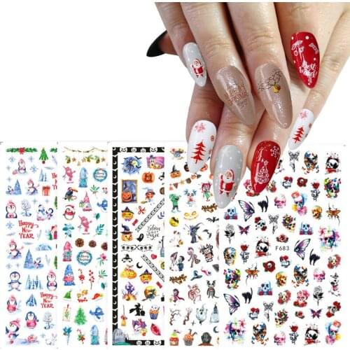 Halloween Nail Sticker Russian Letters Pumpkin Bat Ghost Skull Horror Decals Manicure Decoration Christmas Nails