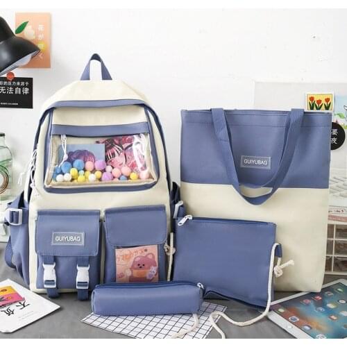 New 4Pcs/Set Canvas Women Backpacks School Bags for Teenage Girls High Quality Bookbags Travel Laptop Backpack Students Rucksack