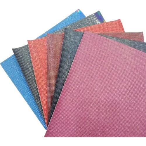 Plaid Design Embossing Metallic Laser Effect PU Faux Synthetic Leather Fabric for Making Shoe/Bag/Decoration/Craft/Cover