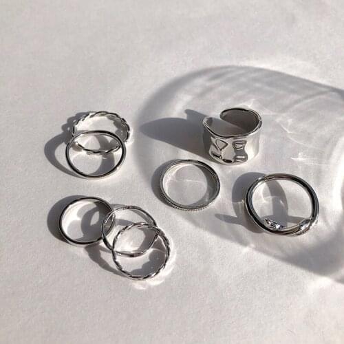 7pcs Fashion Punk joint Ring Set Geometric Twist Minimalist Jewelry Metal circular golden ring for women Street dance Accessiory