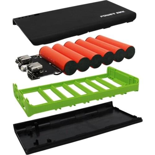 Power Bank Shell with LED Flashlight 4 USB Ports 5V 2A Power Bank Charger Case DIY Kits Powered By 6x 18650 Batteries