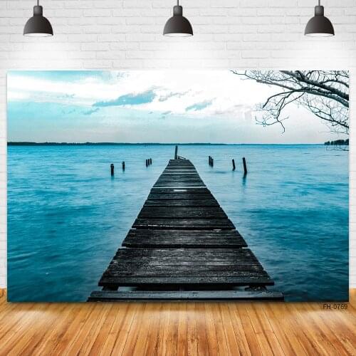 Beautiful Natural Scenery Vintage Wooden Bridge Sky Beach Lake Baby Portrait Photography Backdrop Vinyl Background Photo Studio