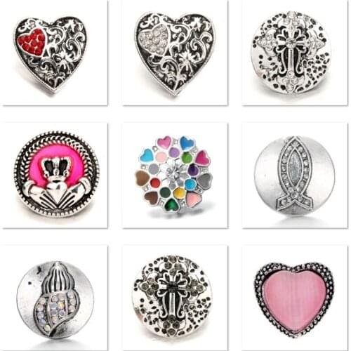 XH8030 Crystal 18mm love cross Metal Snap button fit snap jewelry DIY