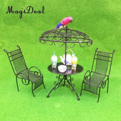 Metal 1/12 Dollhouse Miniature Outdoor Garden Metal Table Chairs Furniture Decoration Children Kids Model Toy