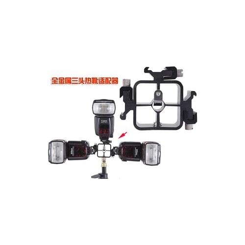 All-metal 3 Triple Head Hot Shoe Flash Stand Adapter Bracket Mount Trigger Umbrella Holder for Camera Flash Speedlite