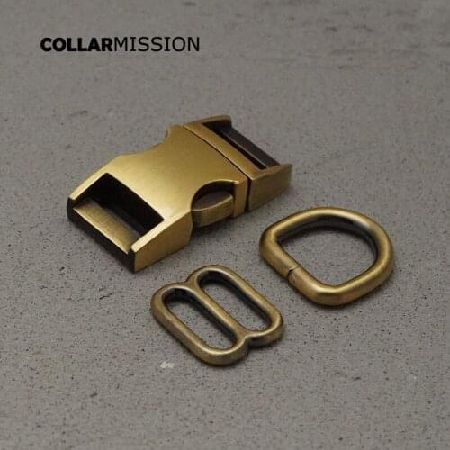 Metal plated buckle(metal buckle+adjust buckle+D ring/set) DIY dog collar copper 15mm webbing sewing parts good quality