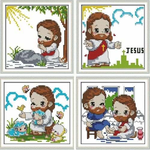 Cute Jesus cross stitch kit Religion printed counted aida 14ct 11ct black hand embroidery DIY handmade needlework supplies plus