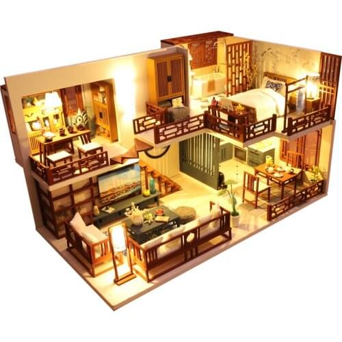 Miniature House DollHouse Wooden Doll Houses Miniature Dollhouse Furniture Kit Toys for Children New Year Christmas Gift Casa
