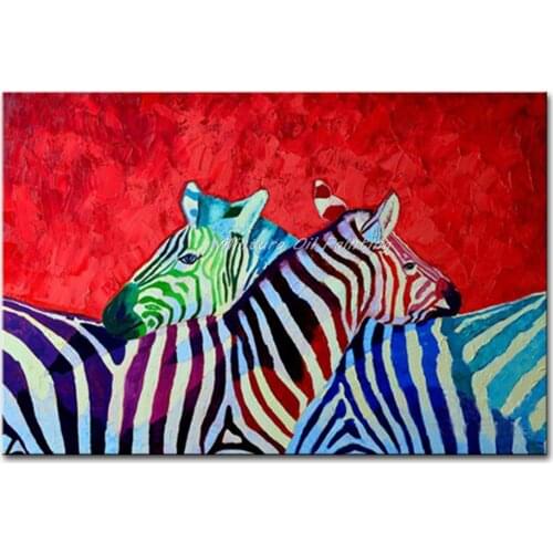 Hot Sell Free shipping hand-painted Modern Red Base Horse Zebra Animal Wall Painting Home Decoration Art Picture Paint On Canvas