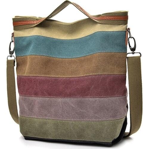 Fashion Canvas Bag Brand Women Handbag Patchwork Casual Women Shoulder Bags Female Messenger Bag Ladies Rainbow Purse Pouch