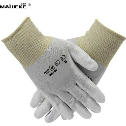 New Anti static Nylon Knitted Gloves Electronic Working Gloves Phone Repair Tools PU Palm Coated Finger Protective Gloves