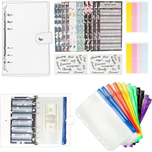 29 Pieces A6 Binder PVC Notebook Cash Envelopes Budget Planner Organizer with Binder Zipper Pockets, Budget Sheets and Labels