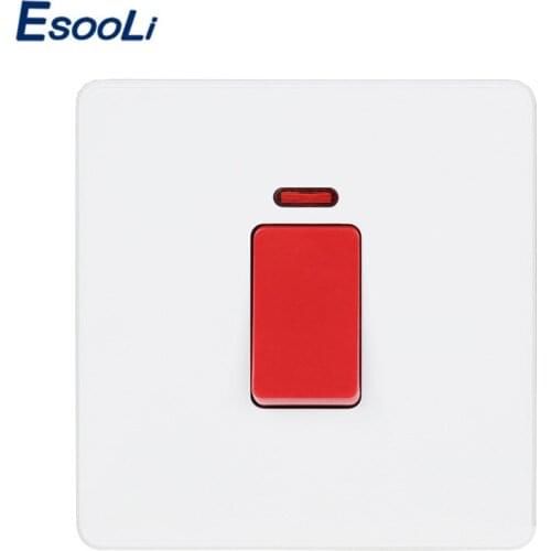 Esooli UK Standard 20A/45A Water Heater Switch With Neon LED indicator Double Pole Power Switch AC Air Cooker Switch