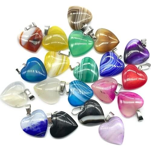 20pcs/lot Mix Color Natural Agates Stone Pendants For Necklace Jewelry Making Heart Shape Stone Beads Pendant DIY Accessories