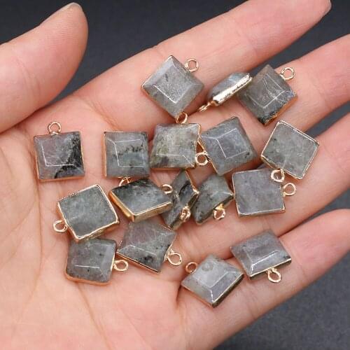 Natural Stone Pendants Square Shape Flash Labradorite Necklace Pendant Stone for DIY Jewelry Making Good Quality Size 12x16 mm
