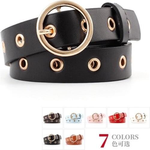 Golden Circle Pin buckle Eyelet Rivets Belt Womens New high quality PU Leather Jeans belt Fashion casual p106