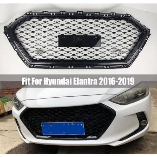 Front Bumper RACING Grille For Hyundai Elantra 2016 2017 2018 Honeycomb diamond Mesh Glossy Black For hyundai modified