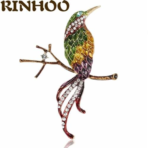 RINHOO Spring New Bird Brooches Women On the Branch Rhinestone Enamel Animal Brooch Lapel Pins Party Jewelry Brooch Pins Gifts