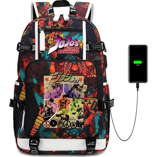 Zip Backpack Anime Jojos BizarreI Adventure USB Charging Oxford School Bag Shoulder Bag Mochila Laptop Bag Travel Bag Rucksack