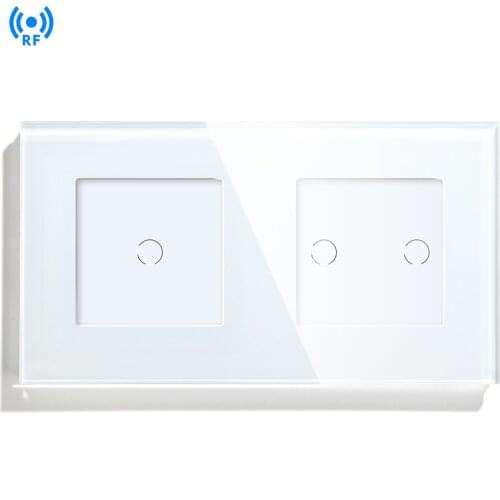 Bseed 2 Gang 2 Way EU Standard Light Touch Switch White With Crystal Glass Panel 157*86mm