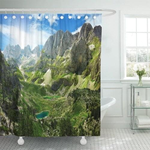 Blue Albania Amazing View of Mountain Lakes in Albanian Alps Adventure Shower Curtain Waterproof Polyester 72 x 72 Inches Set
