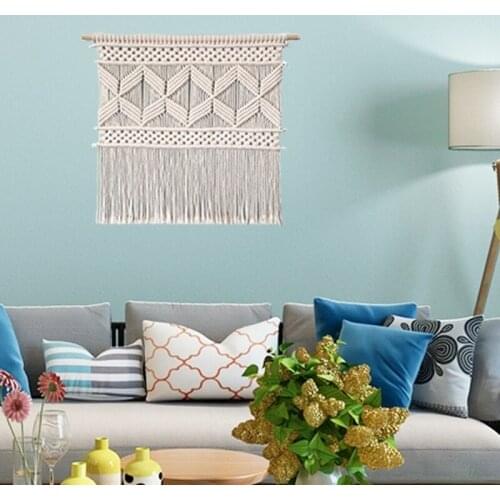 Hand-woven Cotton Rope Tapestry Wall Background homestay Hanging Decoration Ornaments(not include sticks)