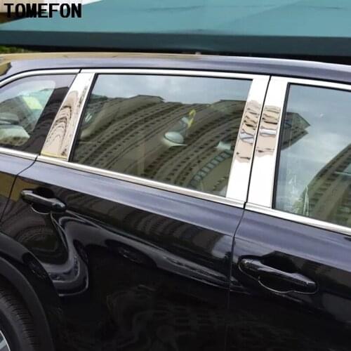 TOMEFON Stainless Steel For Toyota Highlander Kluger XU50 2015 2016 2017 Window Middle Column Pillar Cap Sticker Trim 4Pcs