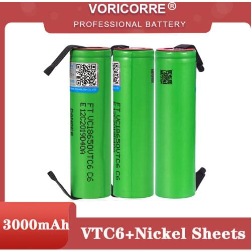 VariCore VTC6 3.7V 3000 mAh 18650 Li-ion Rechargeable Battery VC18650VTC6 batteries + DIY Nickel Sheets