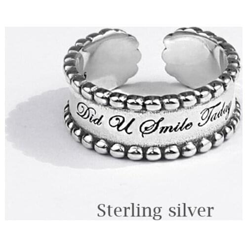 Sole Memory Creative Letters Retro Luck 925 Sterling Silver Female Resizable Opening Rings SRI691