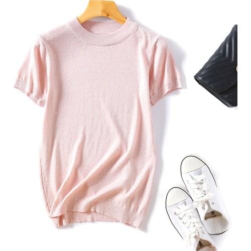 Baharcelin Women Girl Summer Fall short Sleeve Knitted Pullovers Round Neck sweaters basic Knitwear thin sweater Outwear Tops