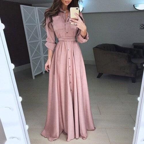 Women Dress Vintage Lapel Neck Long Shirt Dress Ladies Office Long Sleeve Sundress 2021 Spring Summer Party Vestido Oversize